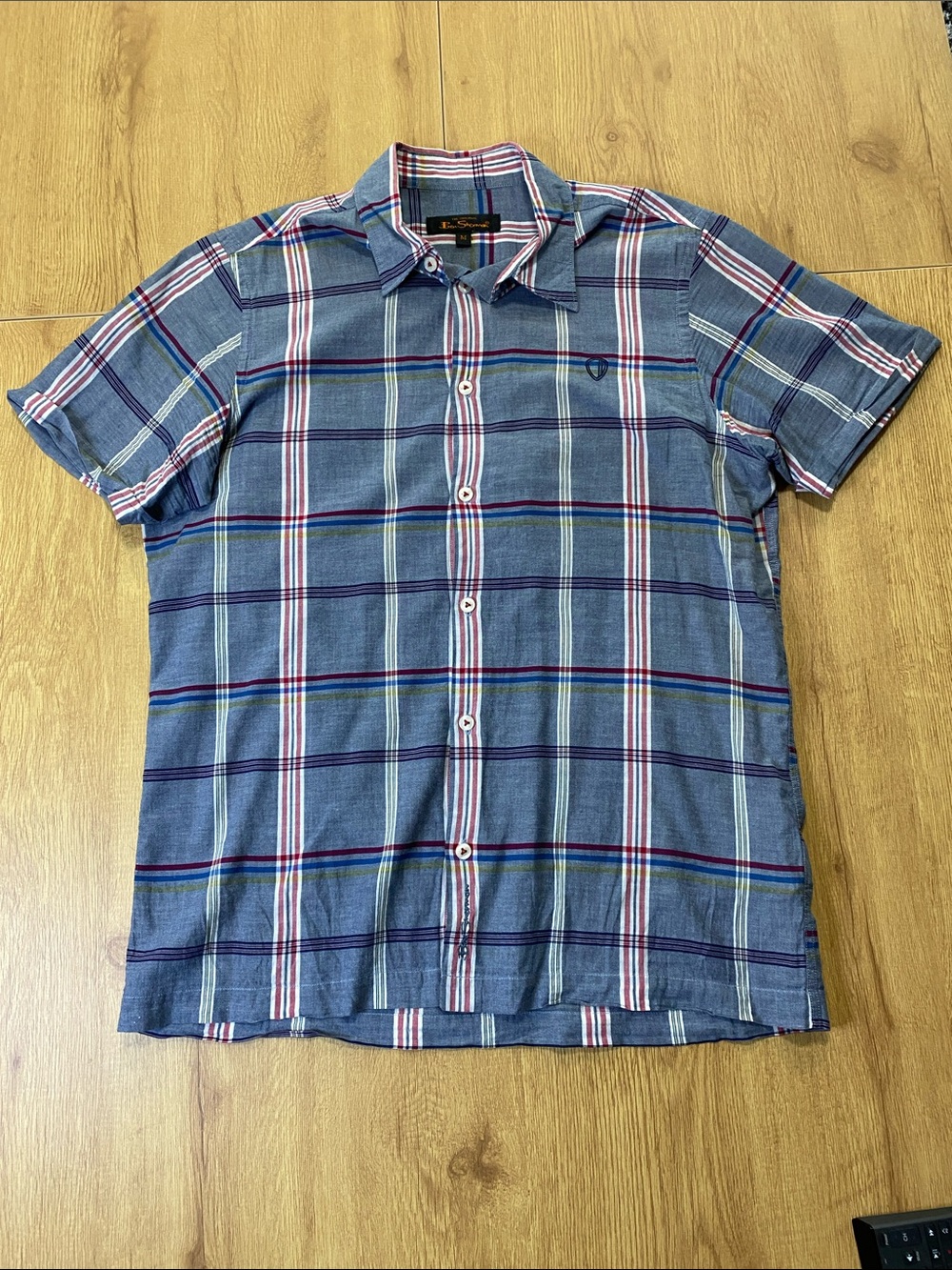 Ben Sherman Blue Plaid Short-Sleeve Button-Down Shirt